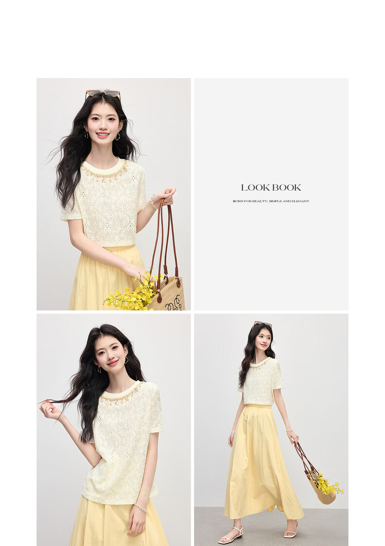 Sllsky Bohemian Heavywork Hollow-out Short Sleeve T-shirt Women Summer 2026 New Elegant Shell Strap Crew Neck Top 22