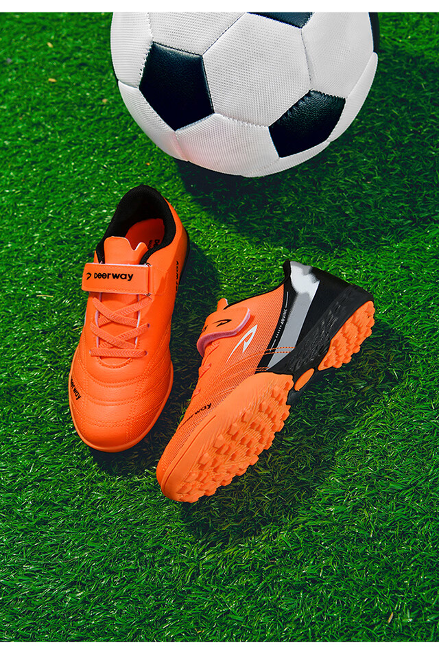 DEERWAY Kids Soccer Shoes Studded Cleats for Boys and Girls Ages 6-12 Non-slip Durable Training and Match Shoes Coral Orange Size 36 34