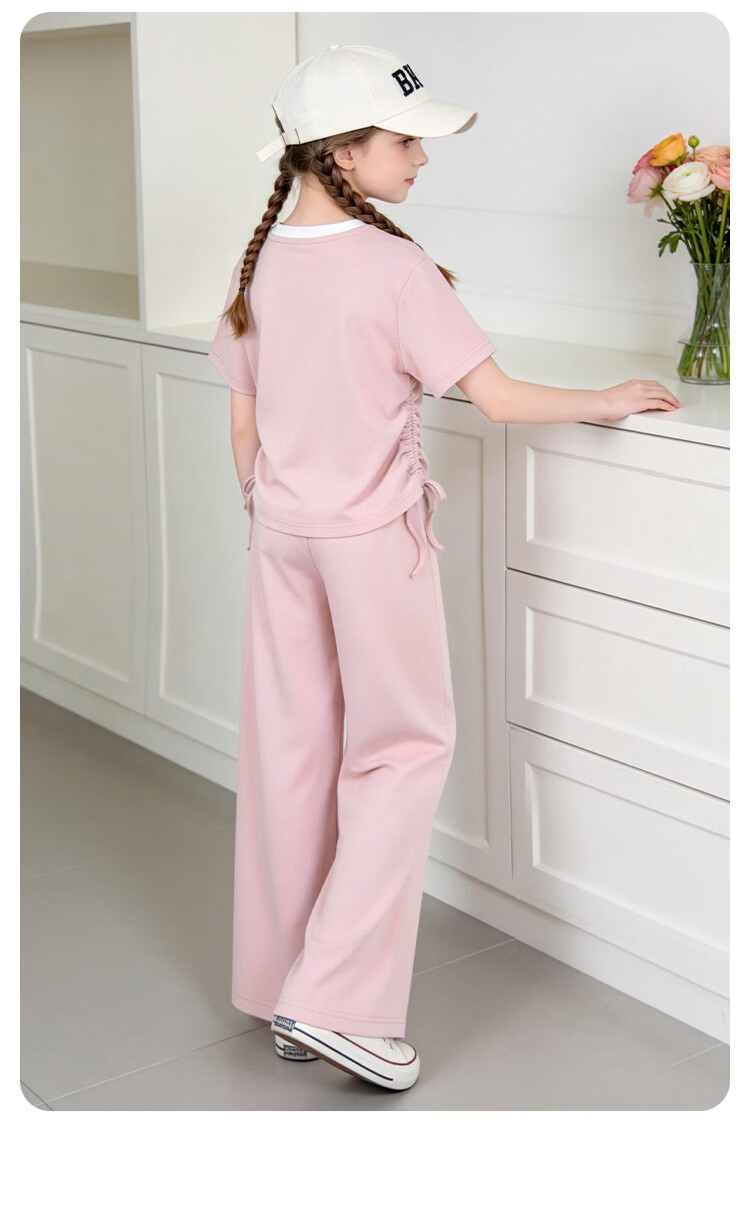 Disney Girls Judy Drawstring T-Shirt Set Summer Round Neck Short Sleeve Wide Leg Pants Two-Piece Casual Outfit Pink Size 150 17