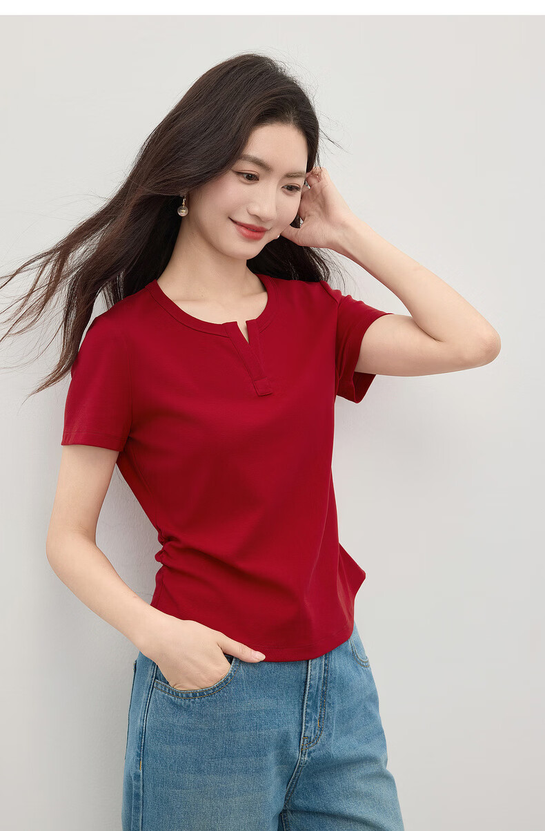 Sllsky Slim Fit Shoulder-Structured Short Sleeve T-Shirt for Women 2026 Summer New Waist-Accentuating Top 19