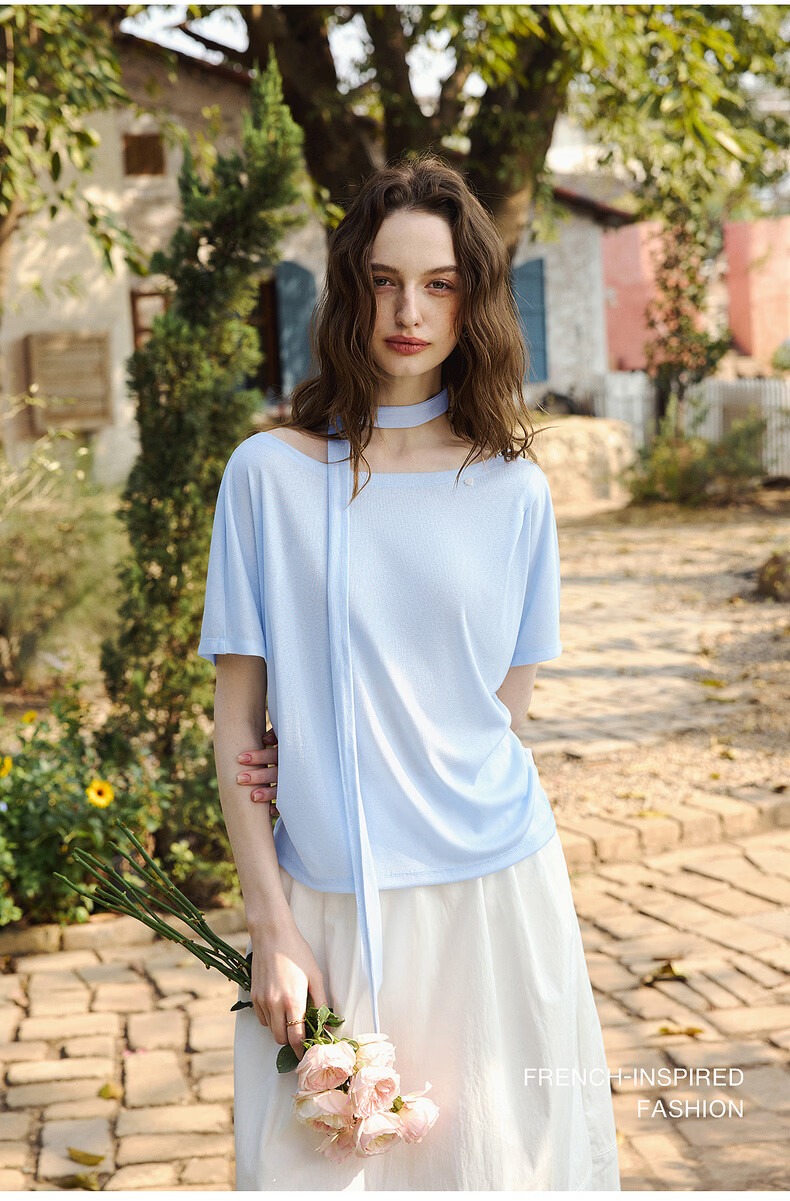 Olrain Eurier Casual Loose Short Sleeve T-Shirt Women Summer New Trendy Top Blue S 22