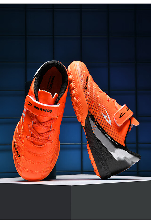 DEERWAY Kids Soccer Shoes Studded Cleats for Boys and Girls Ages 6-12 Non-slip Durable Training and Match Shoes Coral Orange Size 36 36