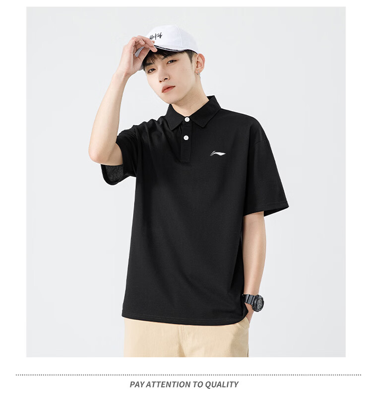 LI-NING Men's Short Sleeve Polo Shirt 2026 Summer New Pure Cotton Business Casual Sports T-Shirt with Collar 7