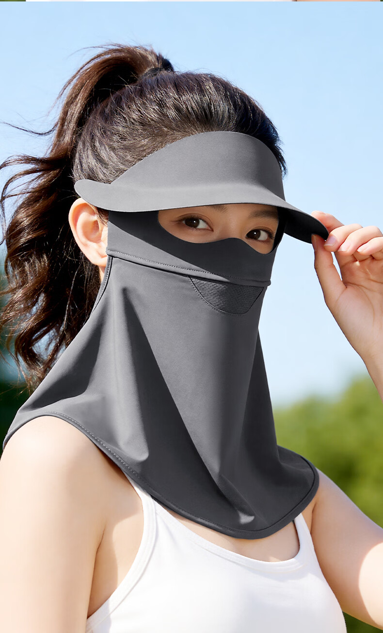 GOLOVEJOY Women's Full Face UV Protection Sun Mask Hat with Neck Guard, Ice Silk Breathable Cycling Black 15