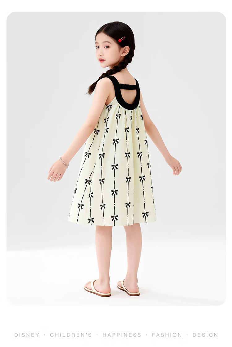 Disney Girls' Bowknot Strap Dress Summer Cotton Vacation Style Sleeveless A-Line Dress for Big Kids 120 16