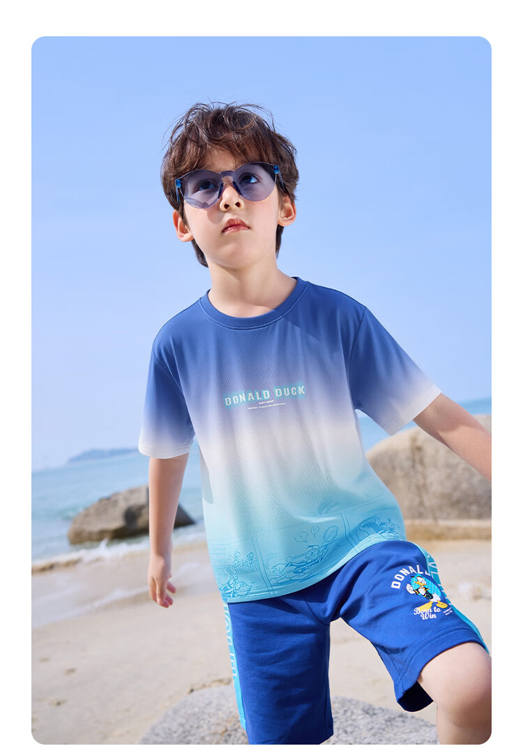 Disney Boys' Crew Neck Short Sleeve T-Shirt Summer Breathable Kids' Gradient Green Tee 140cm 10