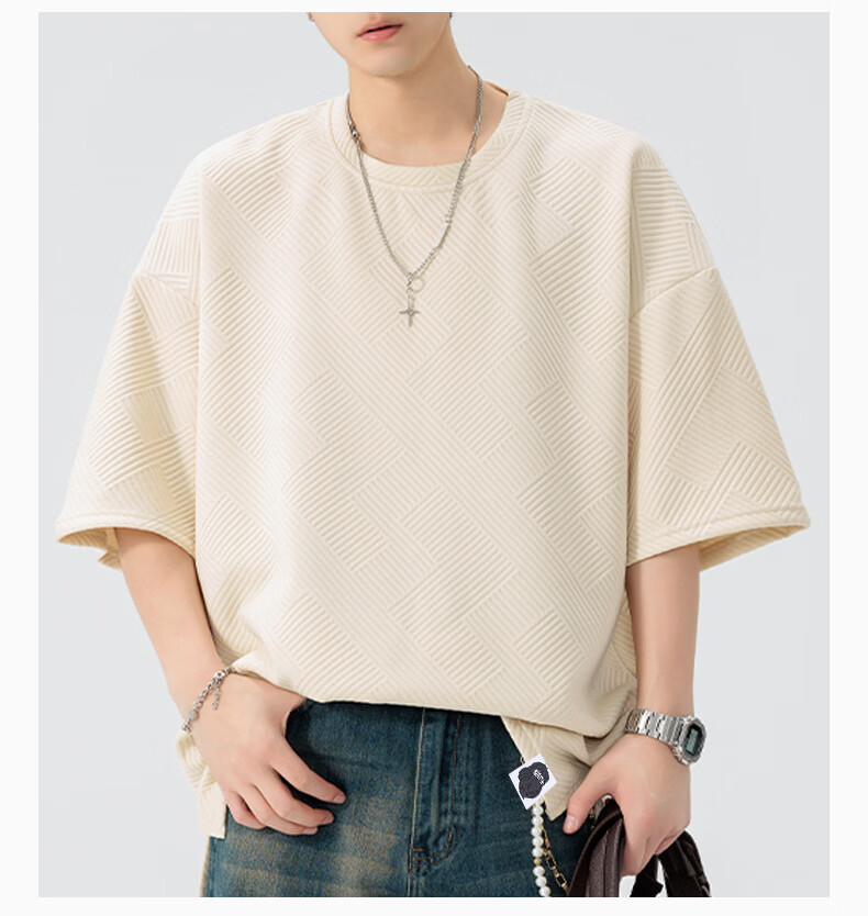Fingercroxx IT Men's Summer Casual Basic Cotton T-Shirt, Trendy Loose Fit Short Sleeve Crew Neck Top, White, M 30