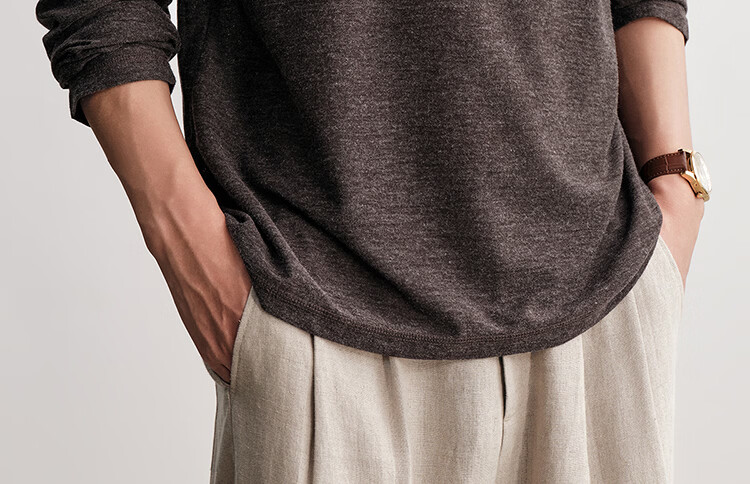 HAUT TON Fine Herringbone Texture Long Sleeve T-Shirt Men 2026 Spring Autumn New Base Layer Henley Collar Top 6002 2