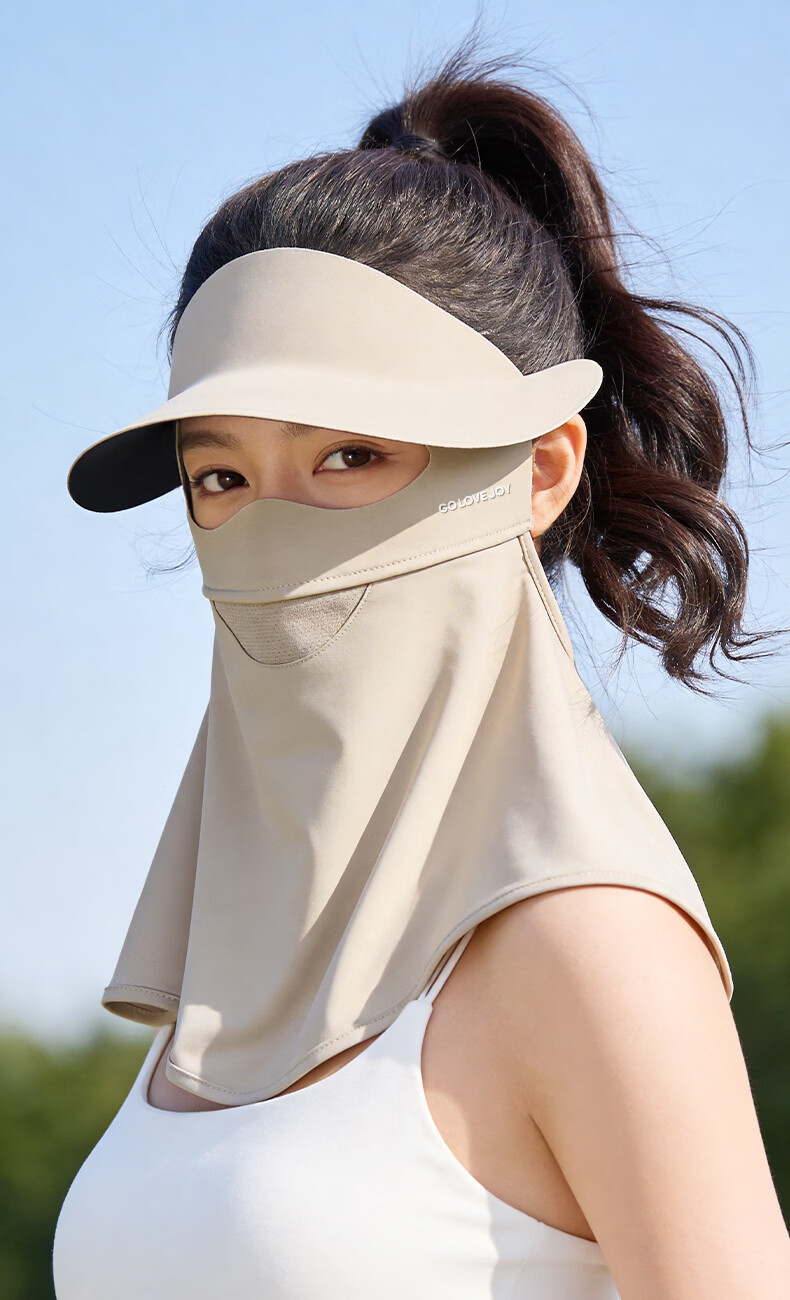 GOLOVEJOY Women's Full Face UV Protection Sun Mask Hat with Neck Guard, Ice Silk Breathable Cycling Black 16