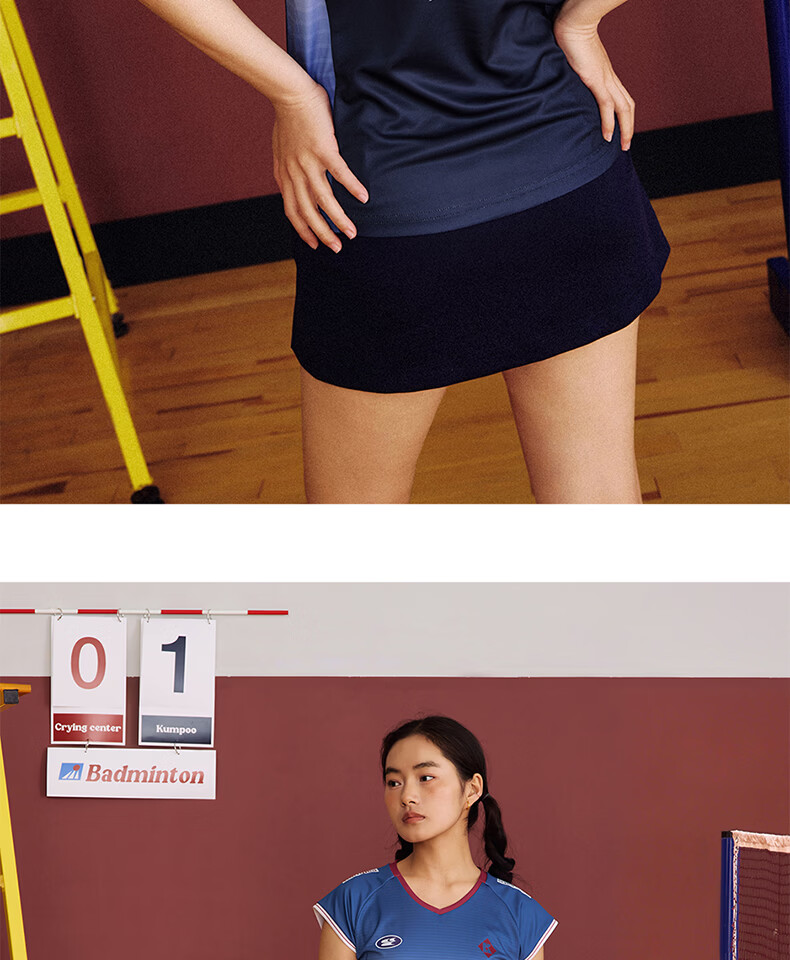 KUMPOO (KUMPOU) Badminton Shirt for Women, Short-Sleeved Quick-Dry Sports Jersey, Collaboration with Crying Center, Competition Uniform ACT261608-Blue 2XL 43