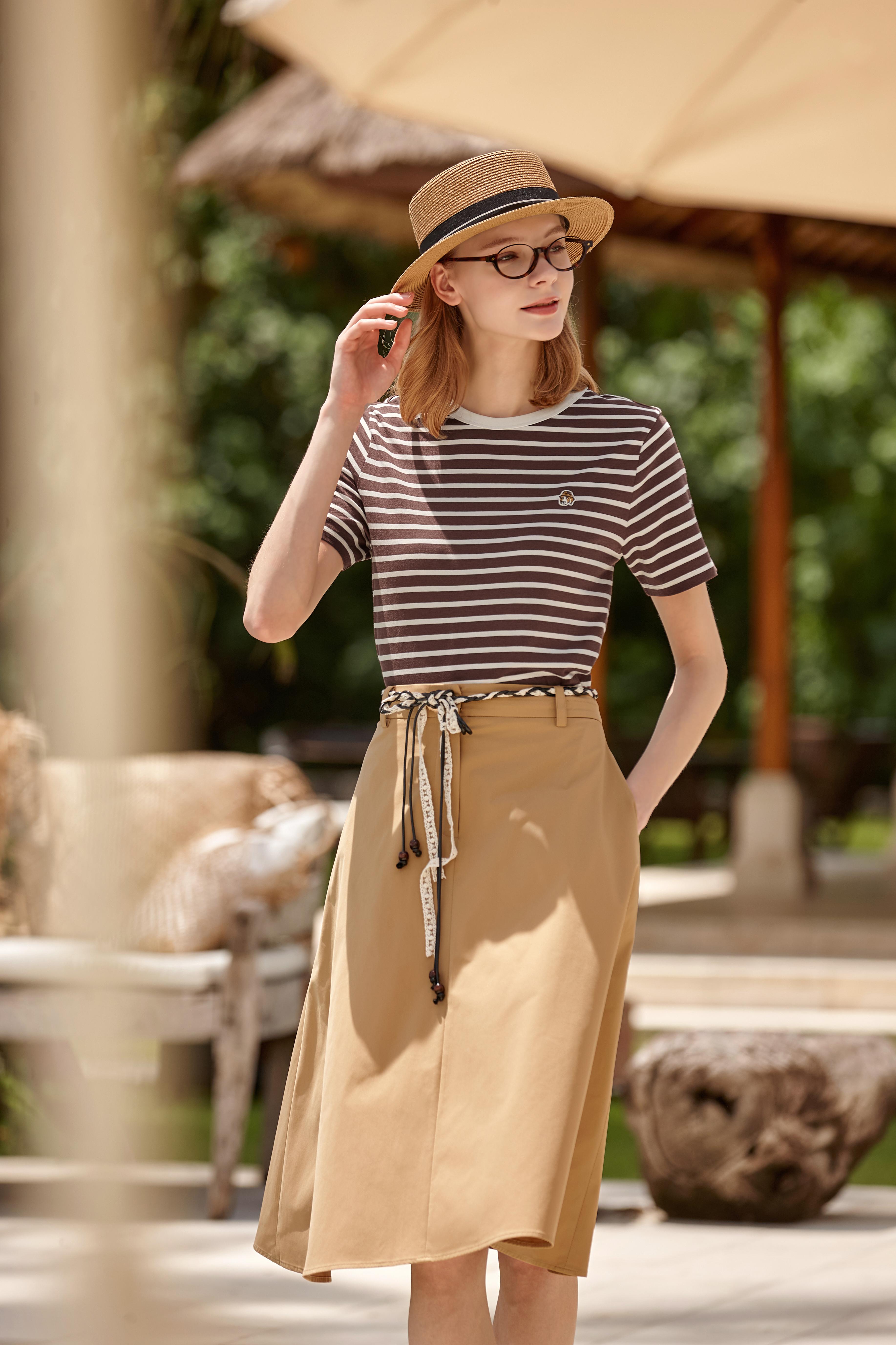 HAZZYS Women's Summer Short Sleeve PHIZ Series Striped Loose Fit Crew Neck T-Shirt ASTSE0DBX57 12
