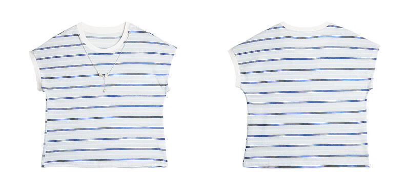 Olrain Summer New Blue and White Color Block Striped Loose Casual Commuting Short Sleeve T-Shirt for Women Striped L 23