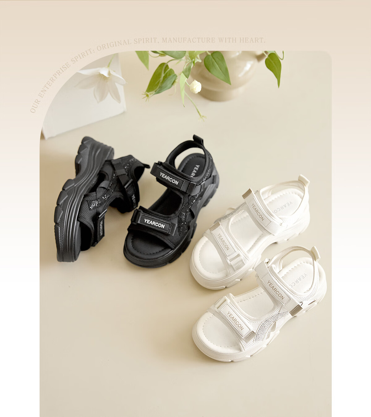Eierkang Women's Sports Sandals Thick Sole Platform Slip-On Magic Tape 26126W Off-White Size 38 2