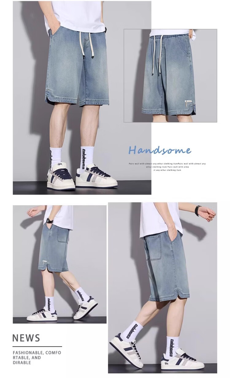 PLAYBOY Tencel Denim Shorts Men's Summer Thin Loose Straight Youth Ice Silk Knee-Length Pants 2026 New Model 10