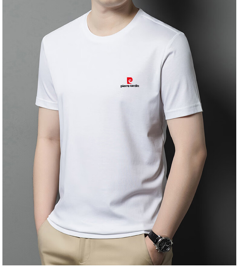 Pierre Cardin Men's Summer Lightweight Short Sleeve Solid Color Crew Neck T-Shirt Business Casual White M 8