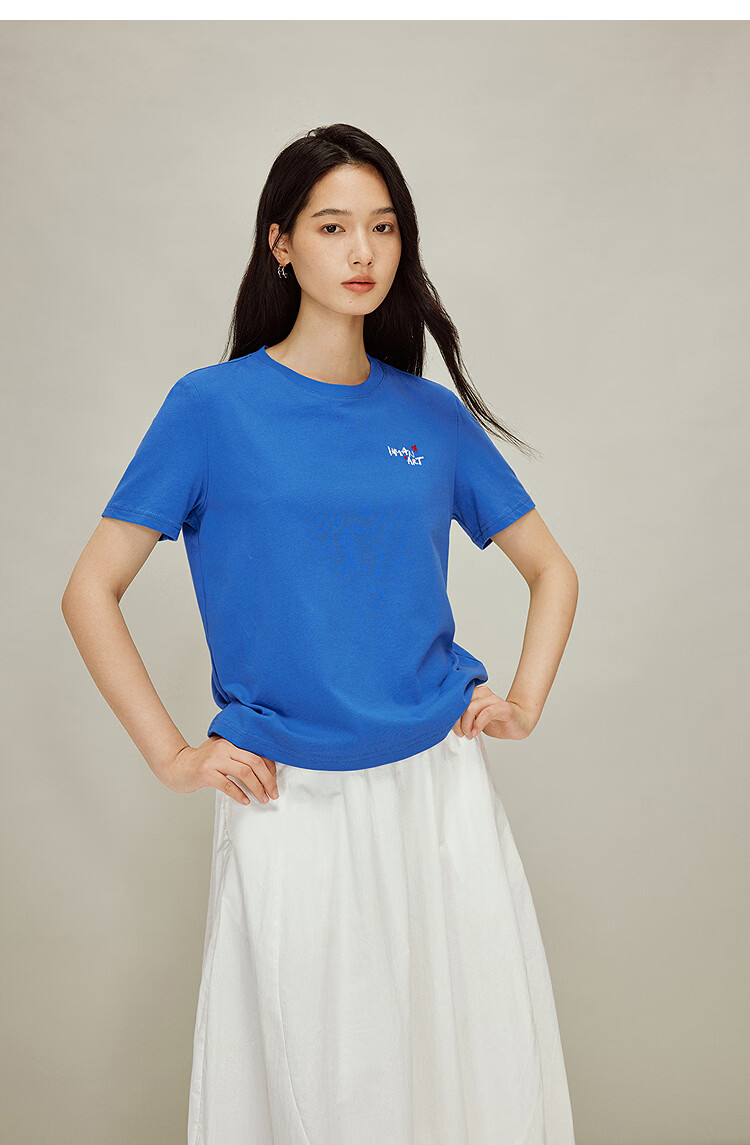 INMAN Classic Cotton Embroidered Crew Neck Short Sleeve T-Shirt Spring 2026 Women's Casual Basic Pearl White M 13
