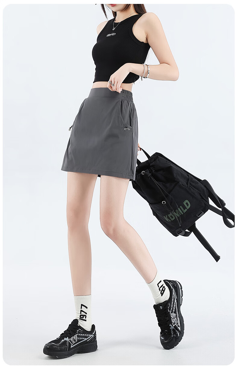 Langsha Women's Summer High-Waist Thin A-Line Workwear Skirt Elastic Waist Cool Comfortable Versatile Short Skirt 19