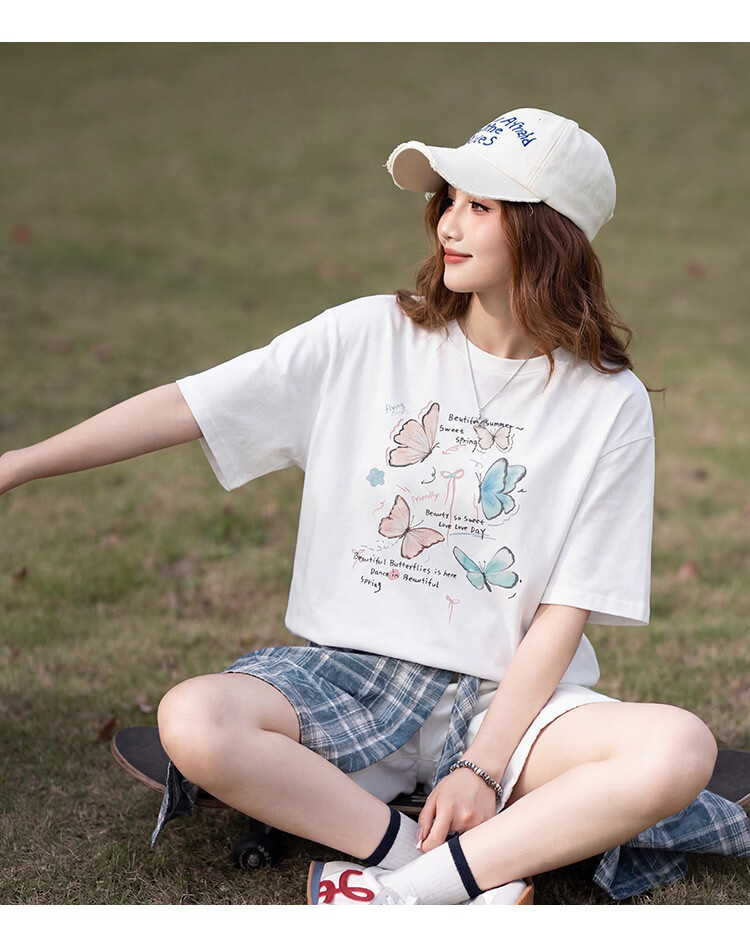 TonLion 2026 Summer New Women's White Cotton Short Sleeve T-Shirt Loose Fit Versatile Unique Beautiful 8