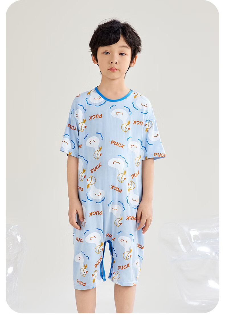 Hodo Kids Bamboo Cotton One-Piece Sleepwear Anti-Kick Belly Protection Boys Girls Summer Thin Antibacterial Homewear for Older Children 17