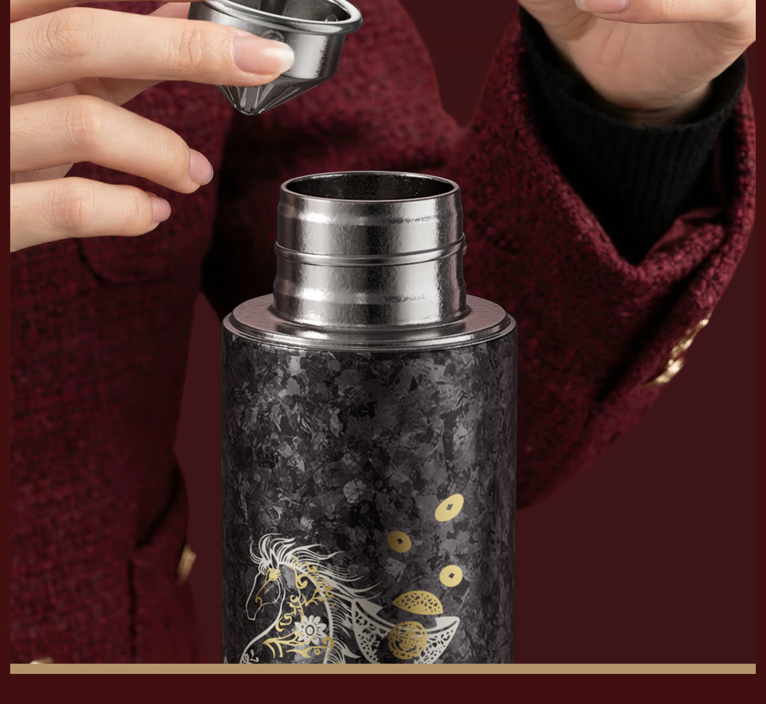Dakama Year of the Horse Limited Edition Pure Titanium Stew Tea Cup Men's Business Tea Water Separation Brewing Cup High-Value Insulated Hot and Cold Gift Titanium Cup 19