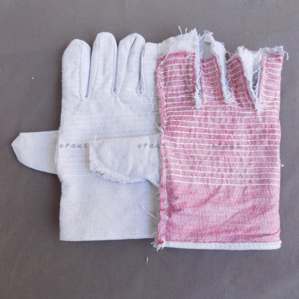 劳保手套涤棉纱线加密防护白手套 24线双层全衬帆布机械工作手套耐磨