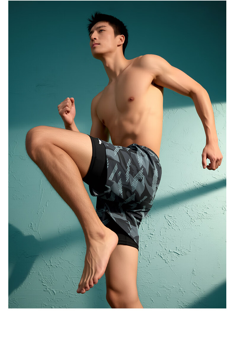 ANTA Men's Quick-Dry Loose-Fit 5-Inch Swim Trunks Dual-Layer Beach and Water Shorts Gray 2XL 7