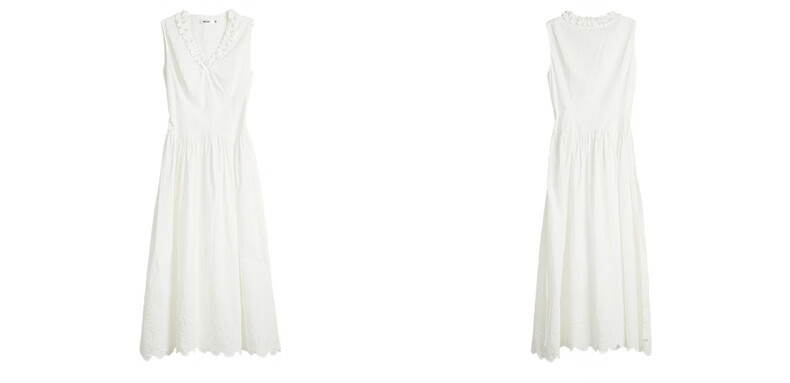 Olrain European Style Summer New French V-Neck Slim Fit Vest Dress for Women Mid-Length Dress Off-White XL 20