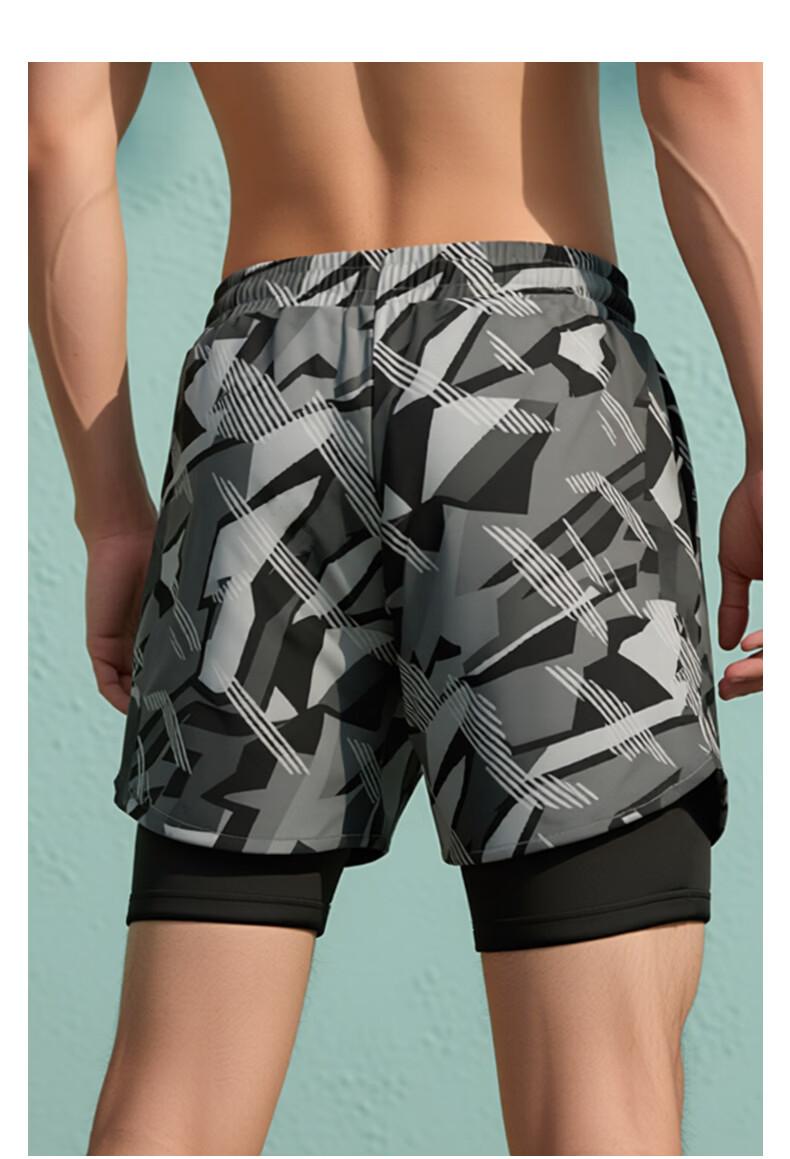 ANTA Men's Quick-Dry Loose-Fit 5-Inch Swim Trunks Dual-Layer Beach and Water Shorts Gray 2XL 19
