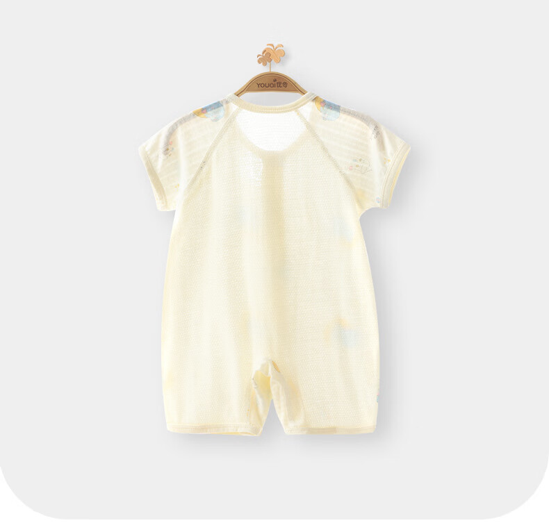 Youqi Baby Feather Cotton Short Sleeve Romper Summer Thin Mesh Back Unisex Infant Onesie Newborn Crawling Pajamas 13