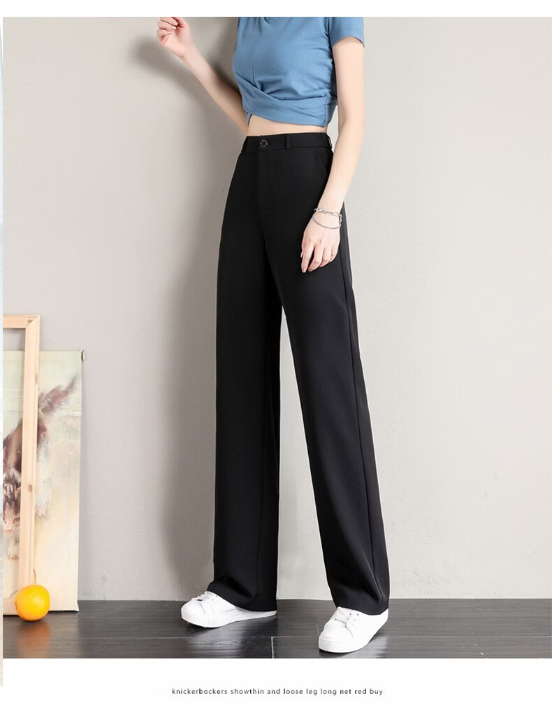 Langsha Women's Summer Thin High Waist Slim Fit Elastic Waist Straight Leg Casual Suit Pants 21