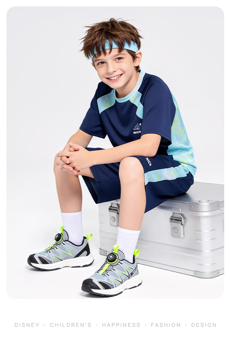 Disney Boys Quick-Dry Summer Set 2026 Sun Protection Ice Silk Mesh Short Sleeve T-Shirt and Shorts Two-Piece Set Navy Blue Size 130 15