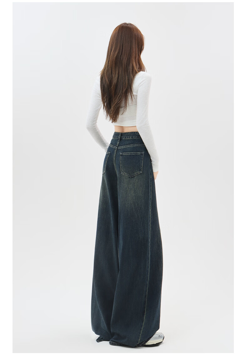 Romon High Waist Wide Leg Jeans Women American Vintage Loose Flared Pants Retro Blue M 16