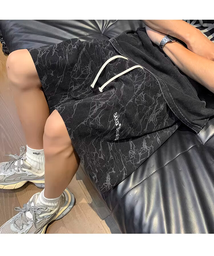 NASA MARVEL American Style Tie-Dye Letter Men's Shorts Summer New Ice Silk Thin Beach Sports Casual Straight Loose Knee-Length Pants 13