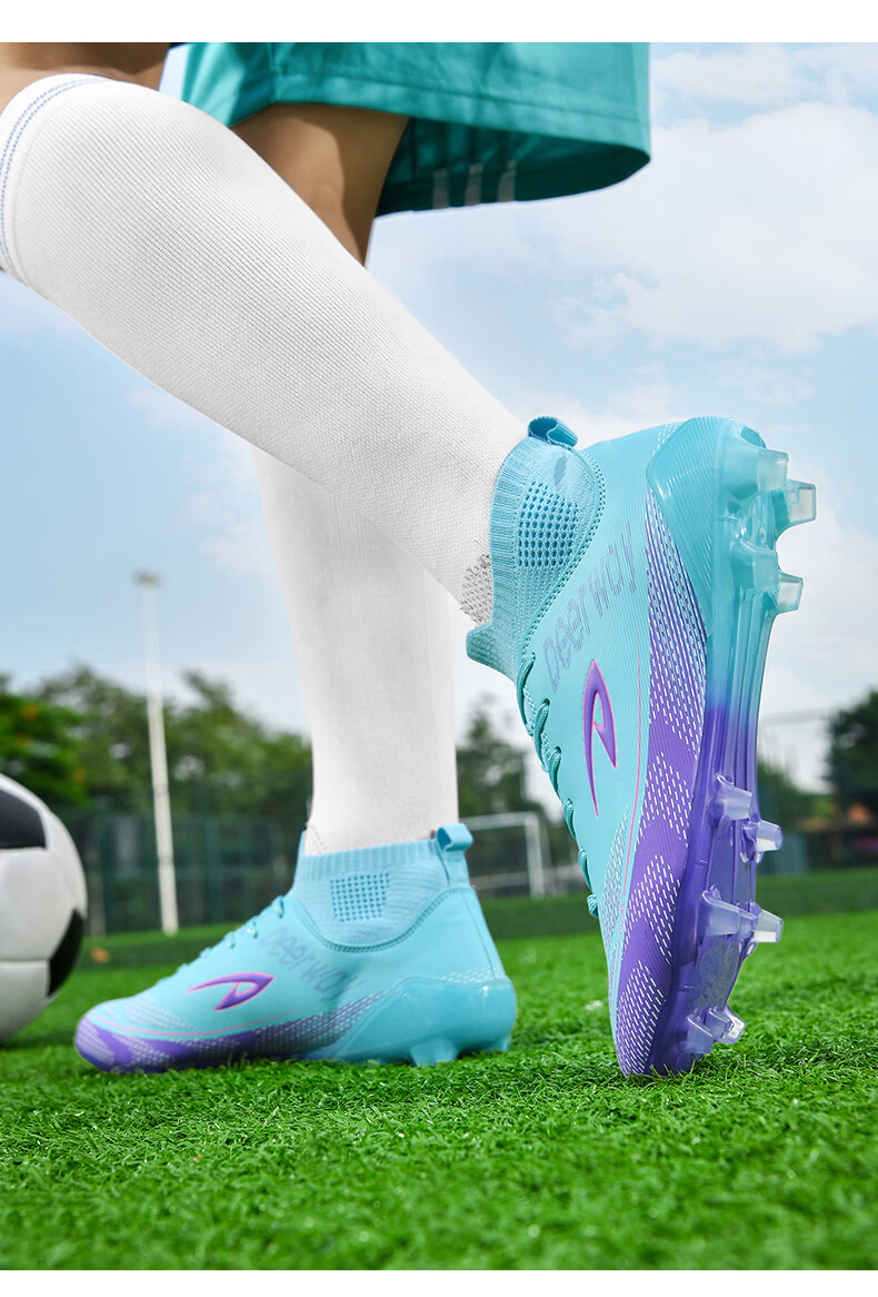 Delhui Men's Football Shoes AG Long Studs Non-Slip Youth Student TF Turf Training Shoes White Blue TF Studs Size 37 24