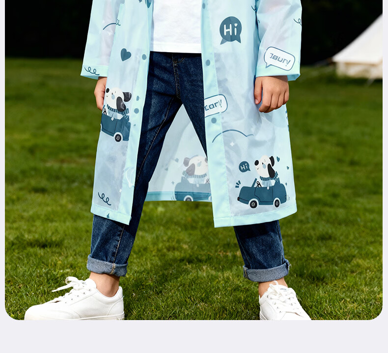 Yucheng Kids Raincoat Cartoon Print Elementary School Children Kindergarten Travel Portable Disposable Long Thickened Full-body Rain Poncho 23