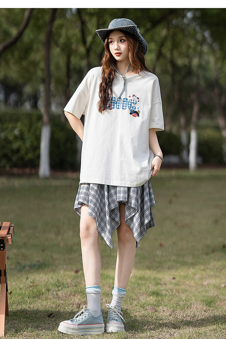 TonLion 2025 Summer Women's Crew Neck Plaid Letter Short Sleeve T-Shirt 8
