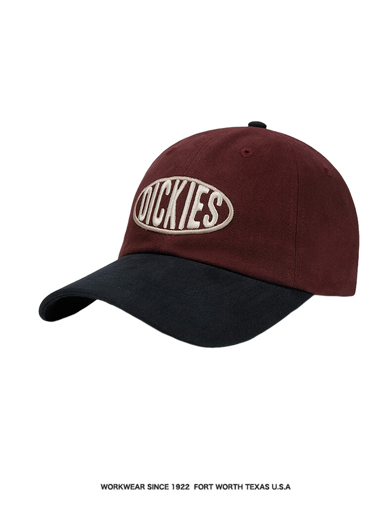 Dickies Embroidered Letter Colorblock Baseball Cap Unisex Large Brim Soft Top Slim Face Burgundy Duckbill Casual Hat 18