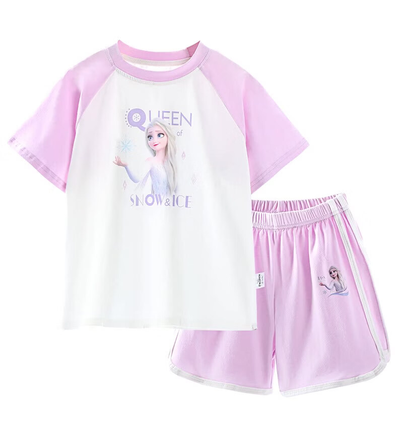 Disney Elsa Girls Summer Outfit 2026 New Children's Two-Piece Sportswear Set 5
