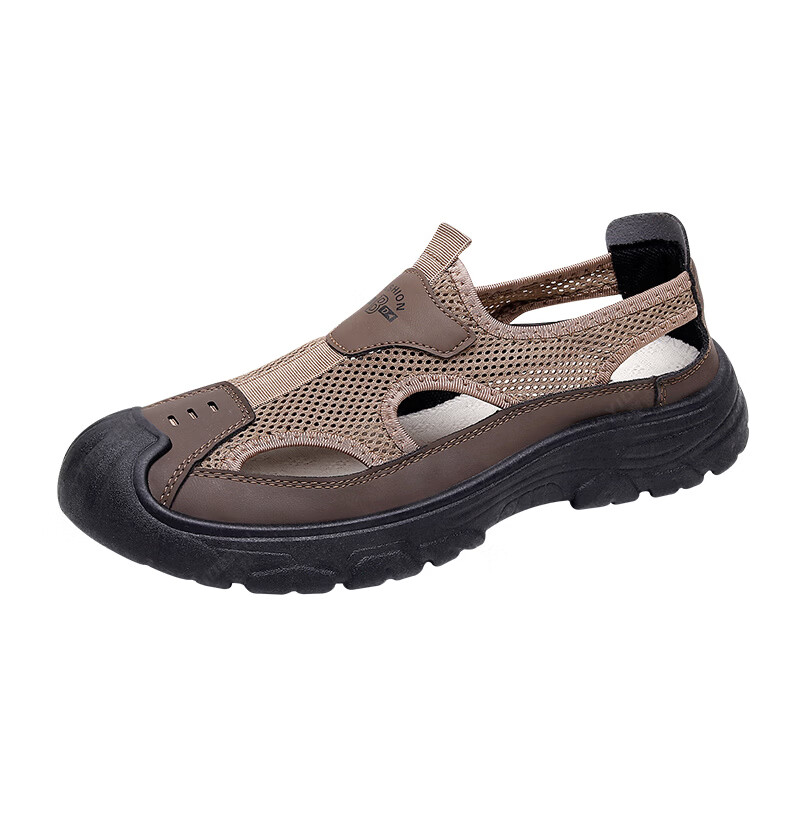 Yidisen Summer Genuine Breathable Water-Resistant Hiking Sandals for Men Hollow Out Beach Shoes Mesh Toe Cap Coffee Color Size 39 28
