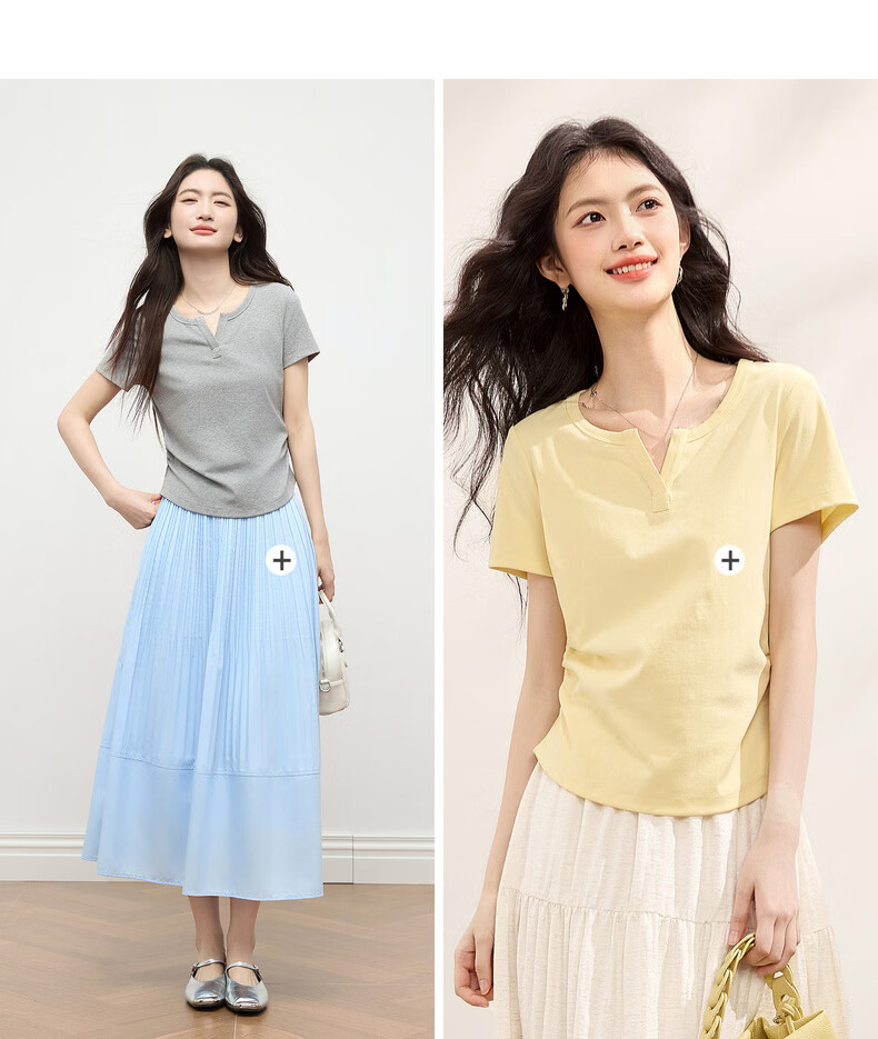 Sllsky Slim Fit Shoulder-Structured Short Sleeve T-Shirt for Women 2026 Summer New Waist-Accentuating Top 3