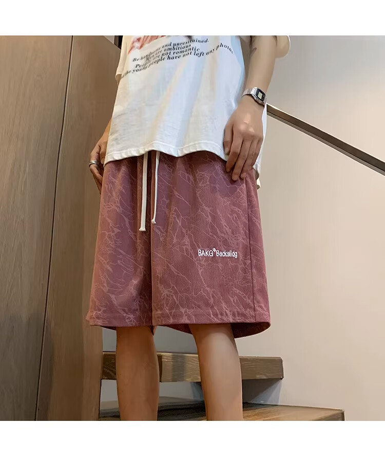 NASA MARVEL American Style Tie-Dye Letter Men's Shorts Summer New Ice Silk Thin Beach Sports Casual Straight Loose Knee-Length Pants 8