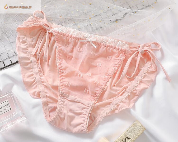系带内裤日系少女可爱冰丝网纱拼接绑带式内裤性感蕾丝边系带纯色低腰