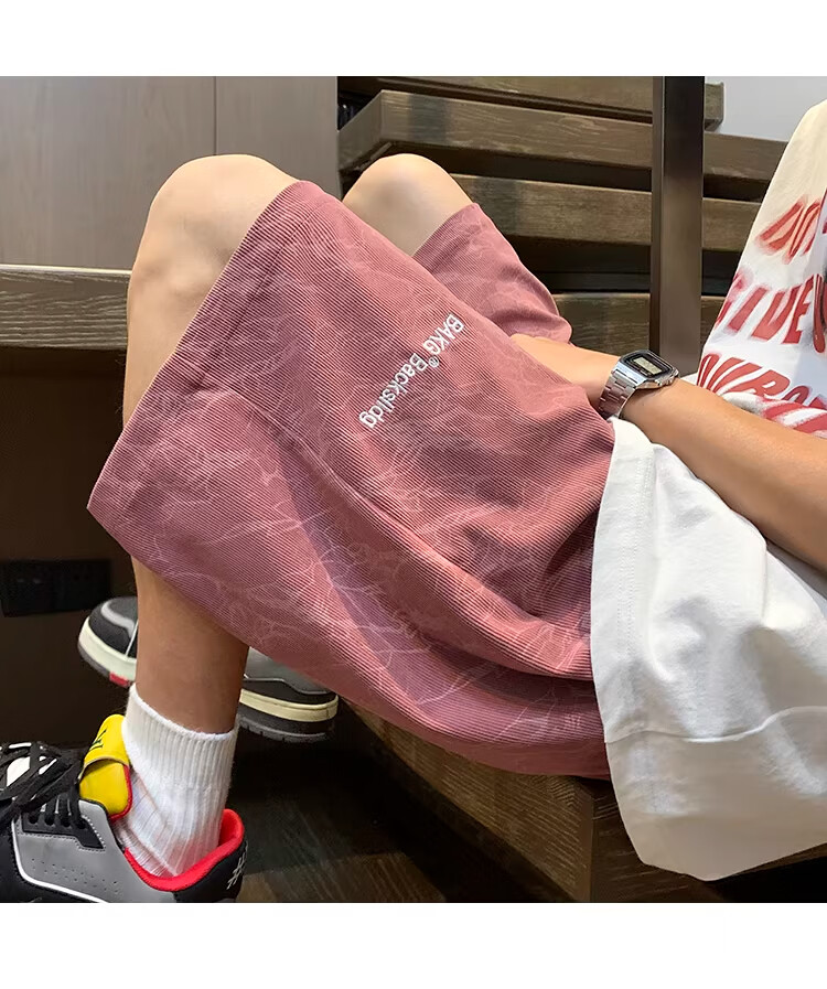 NASA MARVEL American Style Tie-Dye Letter Men's Shorts Summer New Ice Silk Thin Beach Sports Casual Straight Loose Knee-Length Pants 1