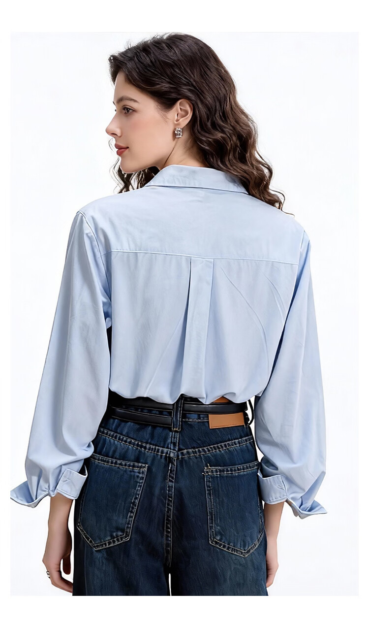 ENC Blue Long Sleeve Shirt Spring Autumn New French Style Designer Niche Casual Commuter Petite Top 17