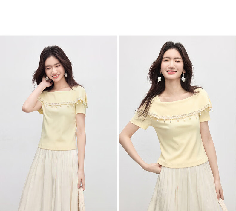 Sllsky Bohemian Tassel Square Neck T-Shirt Women Unique Design Off-Shoulder Crop Top 2026 Summer 15