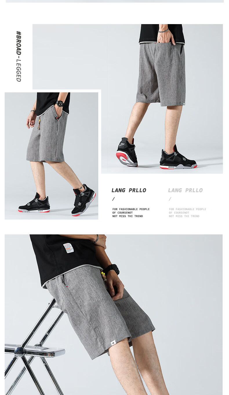 PLAYBOY Men's Ice Silk Linen Casual Five-Point Shorts 2026 Summer Thin Trendy Loose Quick-Dry Mid-Length Pants 10