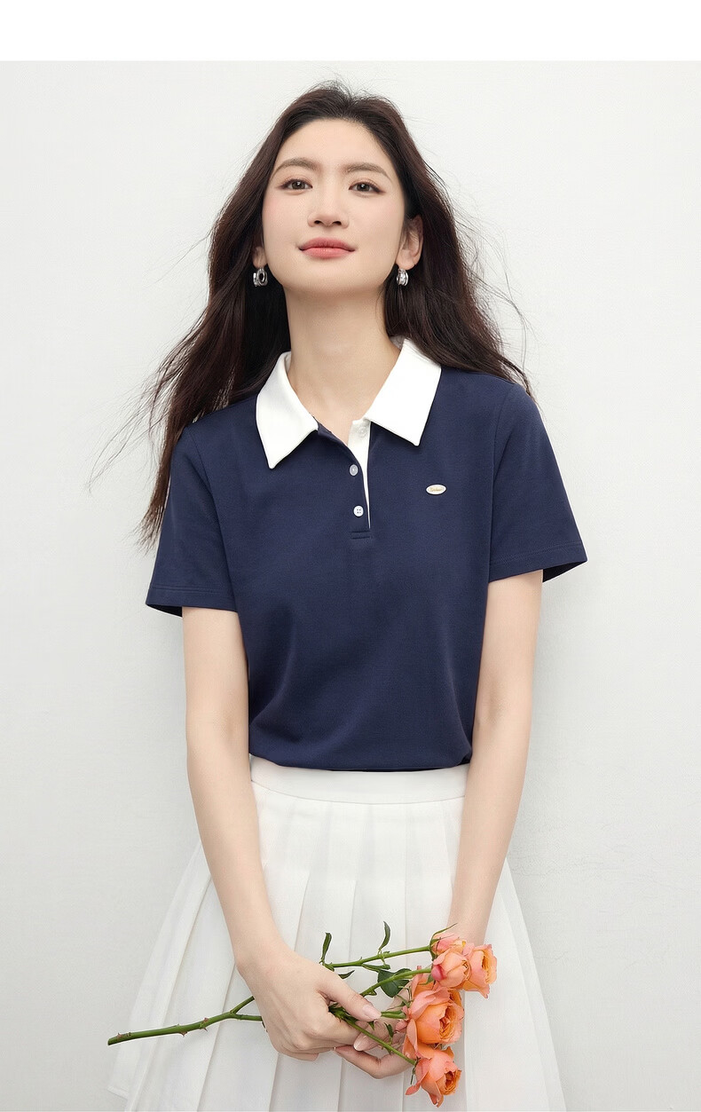 Sllsky Women's Polo T-Shirt Short Sleeve Summer 2026 New Slim Fit Colorblock Collar Shoulder Top 19