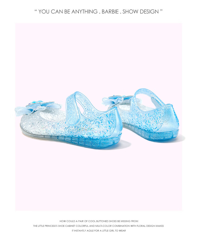 Barbie Kids Girls Summer Jelly Shoes Princess Crystal Water Sandals Outdoor DA7252 Light Blue Size 27 14