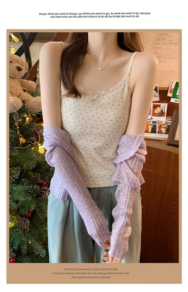 Xueqiman Floral Print Lace Cami Top with Built-in Bra, Sweet Slim Fit Spring Summer Tank Top for Women, Lightweight Layering or Outerwear 5