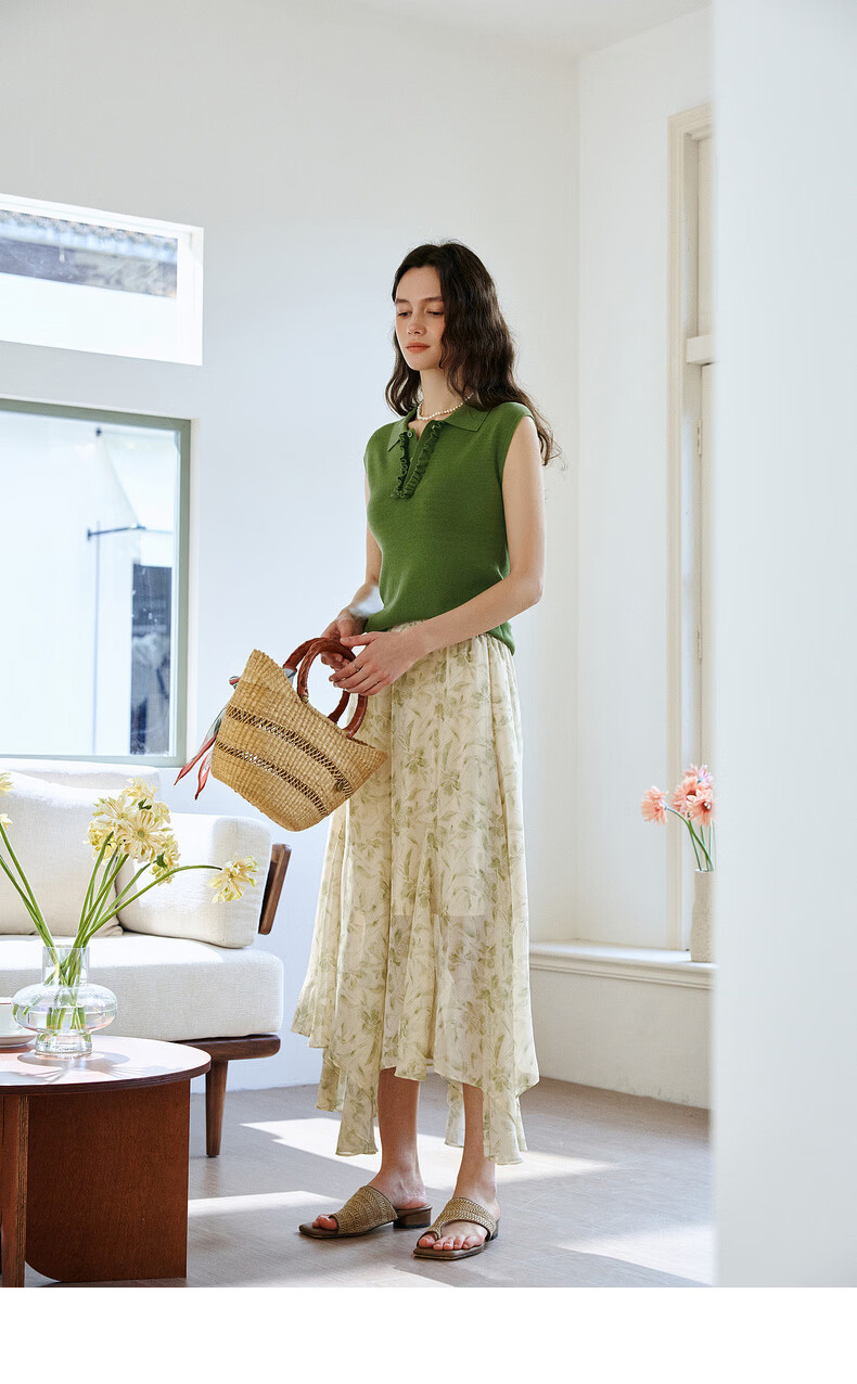Olrain Eurielle Summer New Retro Brightening Green Polo Collar Slim Fit Short Sleeve Knit Top Women Green XL 7